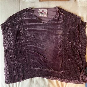 Johnny Was large Velvet Embroidered V-Neck Women's Top - Deep Plum